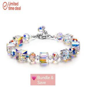 Sterling Silver Crystal Bracelet 7"+2" Extension, Gift Box, Women's Jewelry